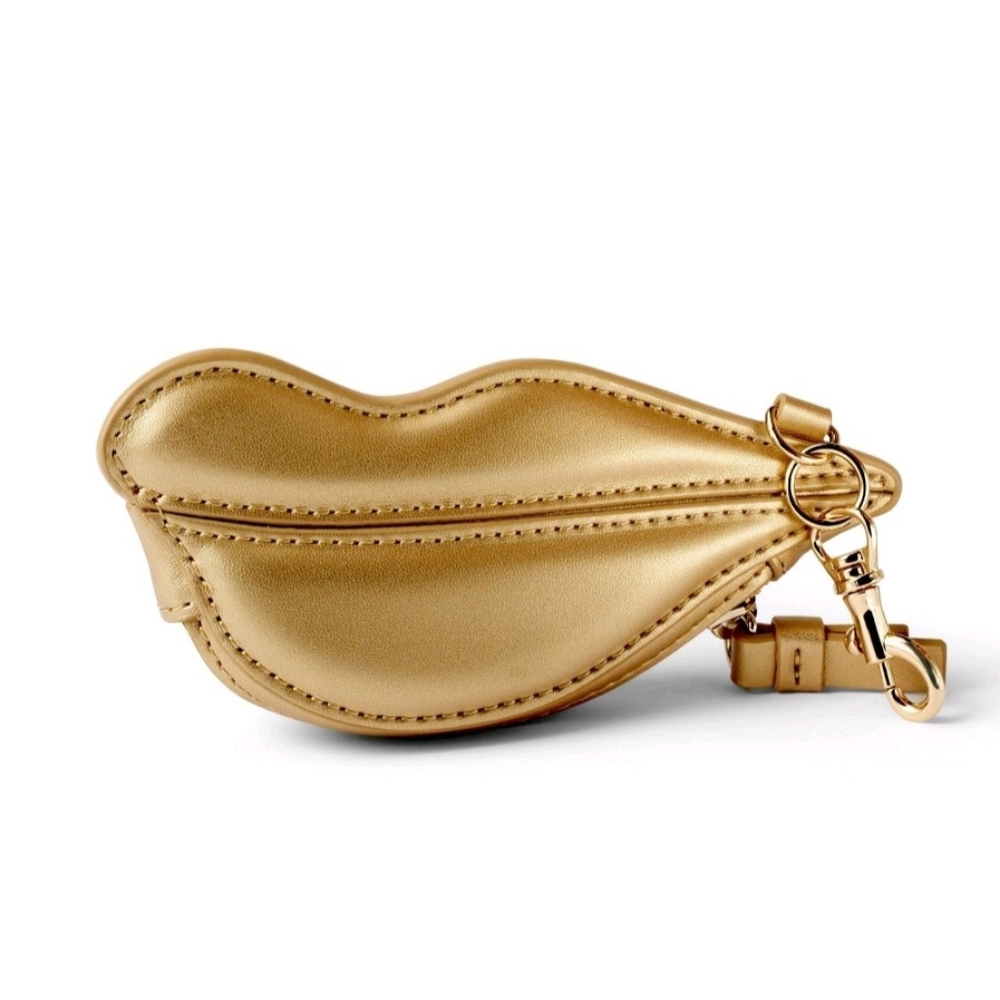 DVF Gold Lip Zipper Coin Purse Key Fob